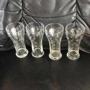Etched Glasses with Bamboo design. Set of 4.